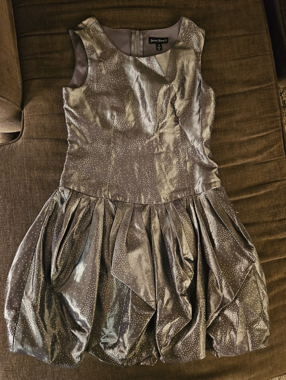 Secret Charm Dress Girls 12 Silver Bubble Hem Fit & Flare Sleeveless